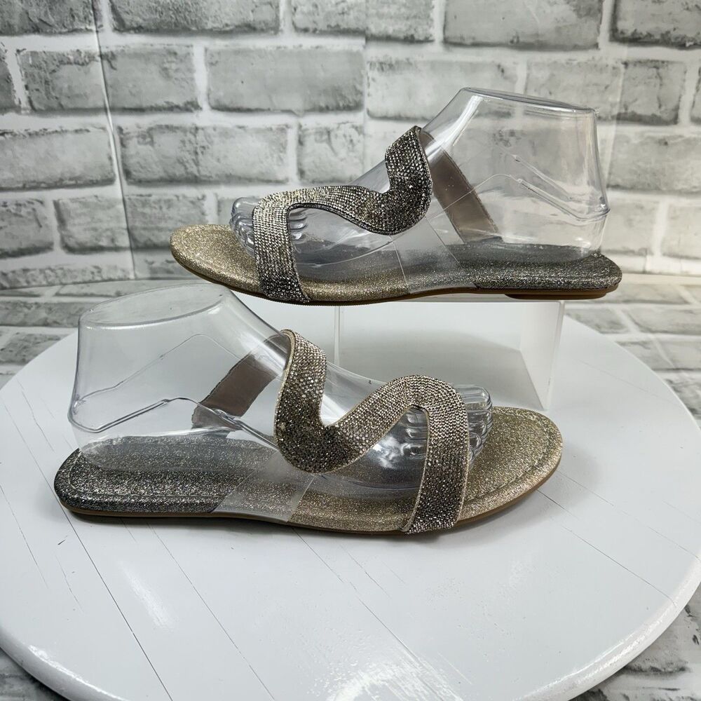 THALIA SODI Bianca Women's Size 8.5 Gold Transparent Straps Toe Slip On Sandals